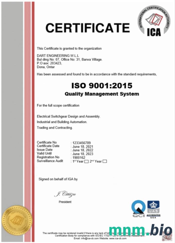 USA ICA certiificate of registration Word i szablon PDF